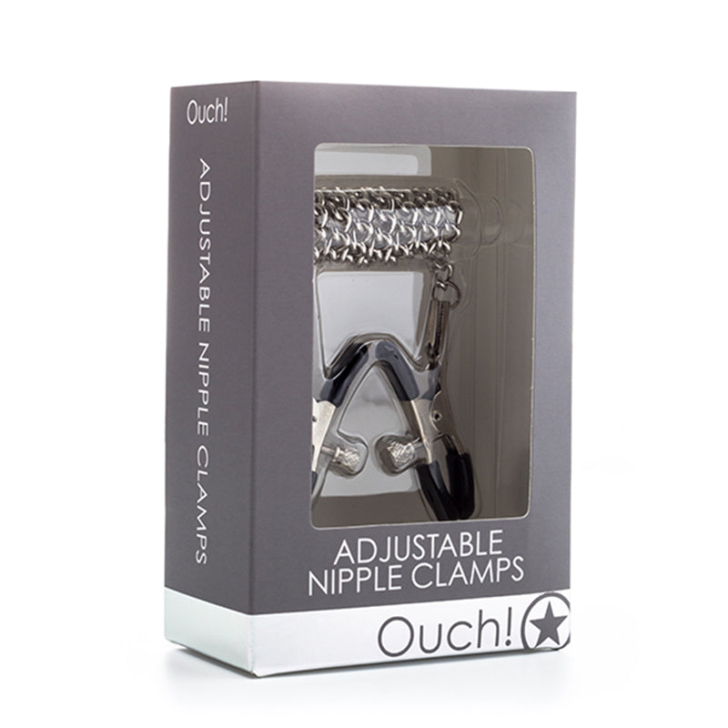 Ouch! Adjustable Metal Nipple Clamps With Chain Silver by Shots