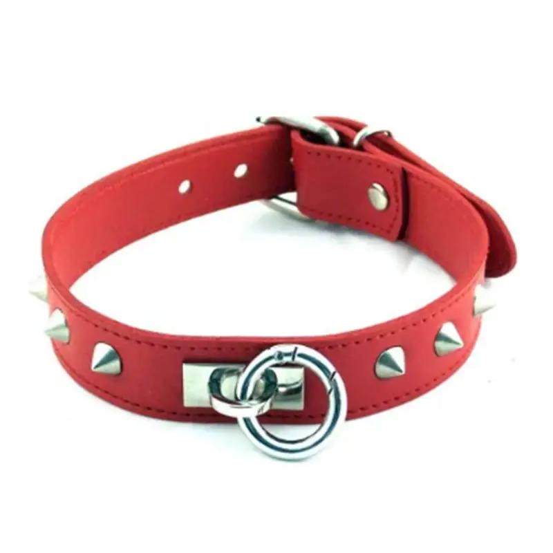 Rouge O Ring Studded Collar Red by Rouge Garments