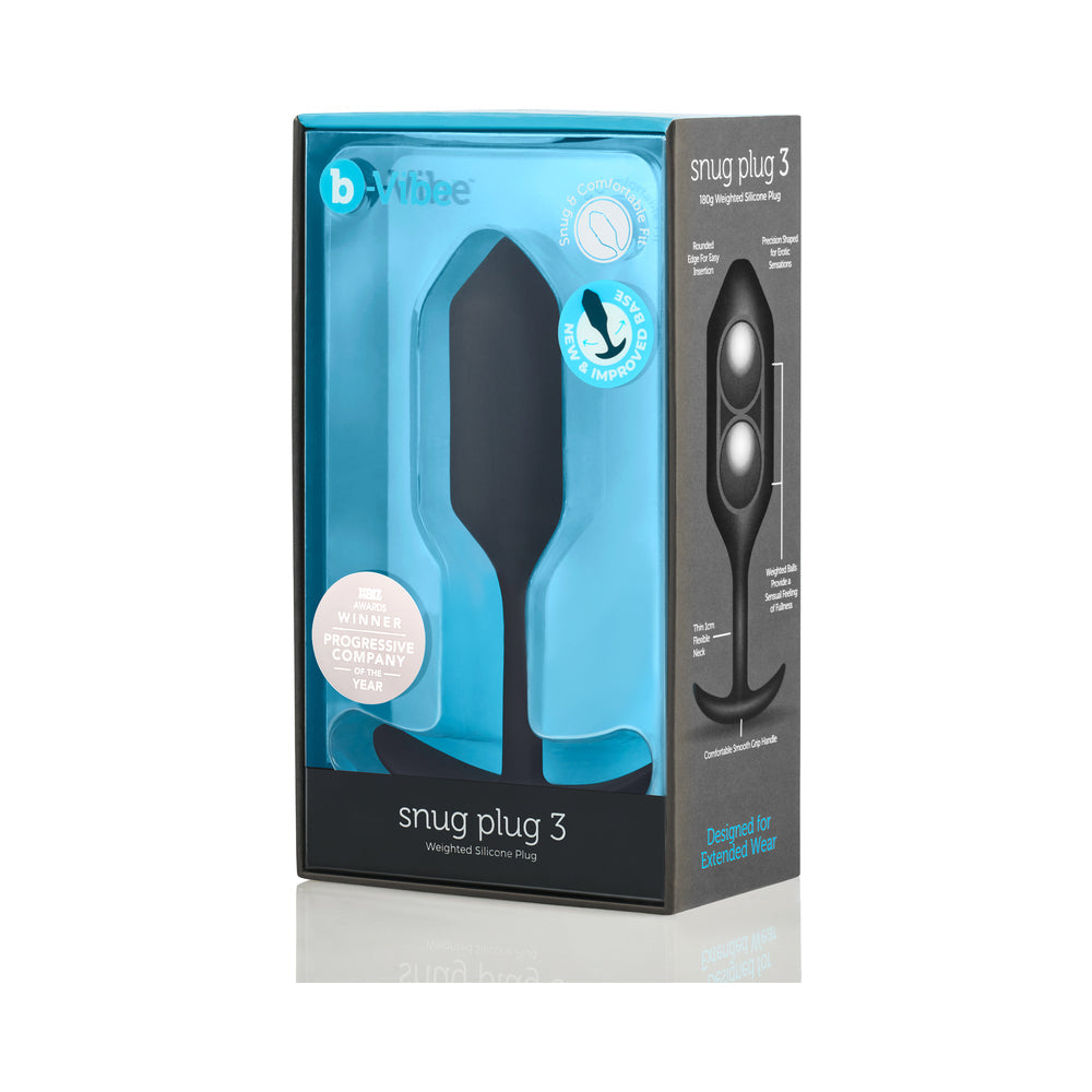 b-Vibe Snug Plug 3 Weighted Silicone Anal Plug Black by b-Vibe