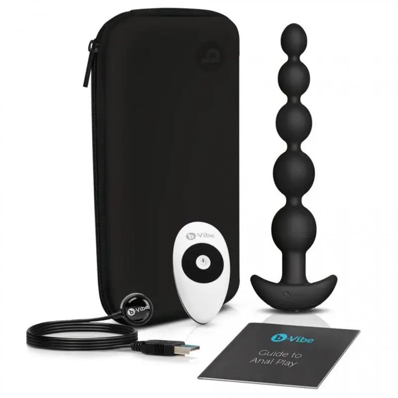b-Vibe Cinco Rechargeable Remote-Controlled Vibrating Anal Beads Plug Black by b-Vibe
