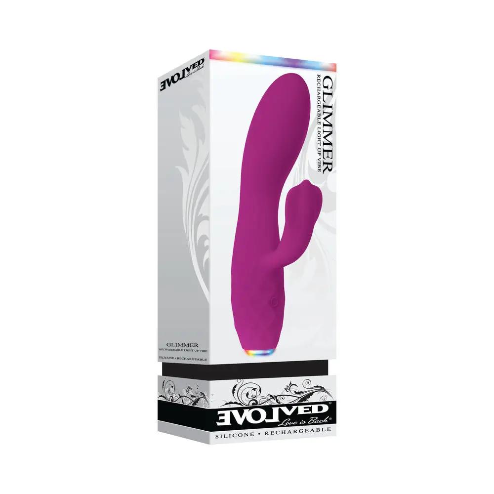 Evolved Glimmer Light-Up Rechargeable Silicone Dual Stimulator Purple by Evolved