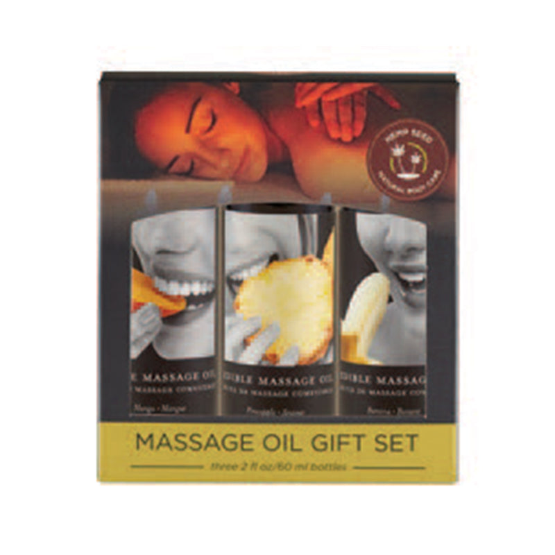 Earthly Body Edible Massage Oil Gift Set: 2oz Mango,2oz Banana & 2oz Pineapple by Earthly Body