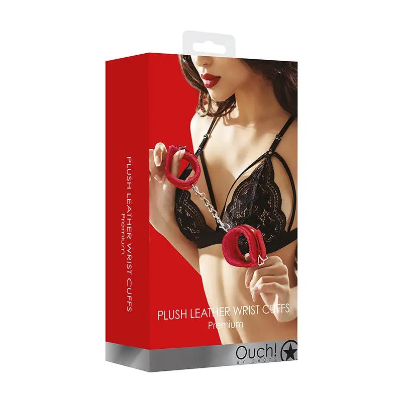 Ouch! Premium Plush Leather Adjustable Wrist Cuffs Red by Shots