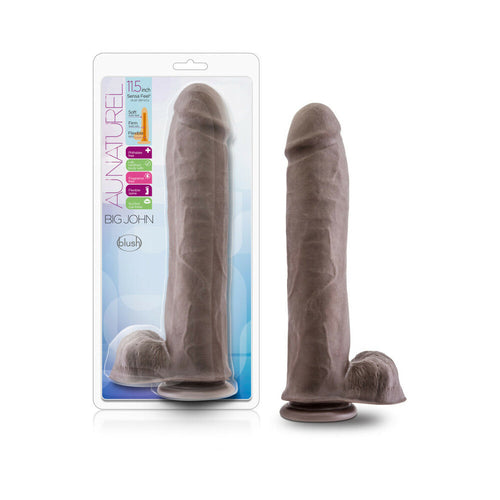 Au Naturel Big John 11.5 in. Posable Dual Density Dildo with Balls Brown by Blush