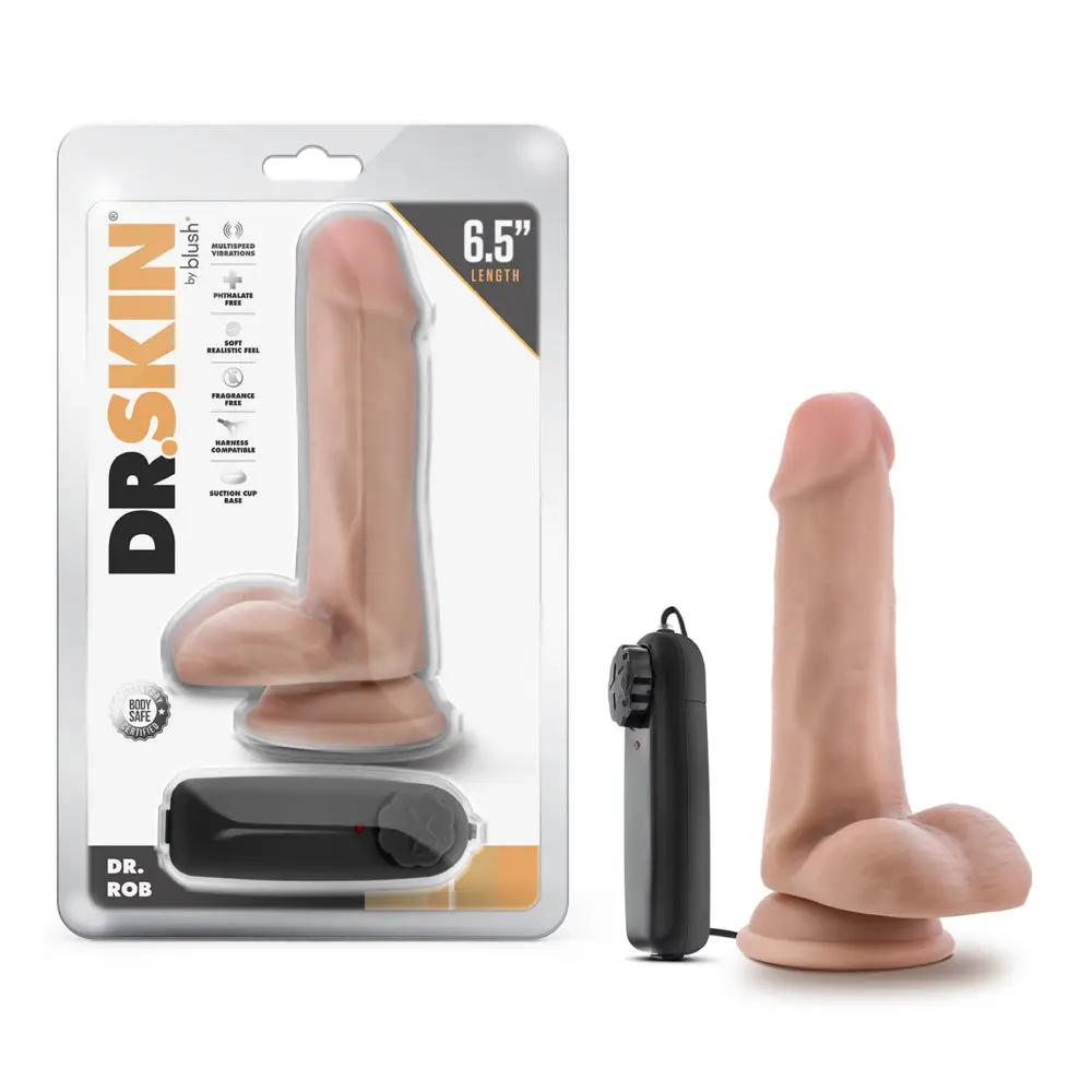 Dr. Skin Dr. Rob 6.5 in. Vibrating Dildo with Balls Beige by Blush