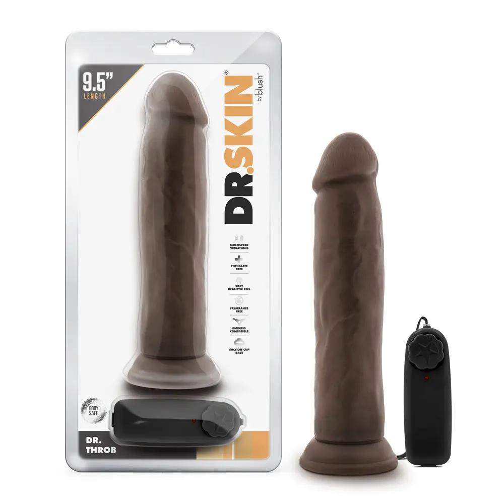 Dr. Skin Dr. Throb Realistic 9.5 in. Vibrating Dildo Brown by Blush