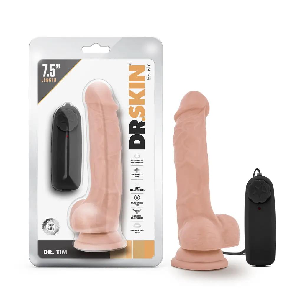 Dr. Skin Dr. Tim Realistic 7.5 in. Vibrating Dildo with Balls Beige by Blush