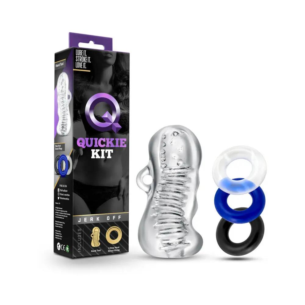 Quickie Kit Jerk Off Stroker & 3-Piece Cockring Set Clear by Blush