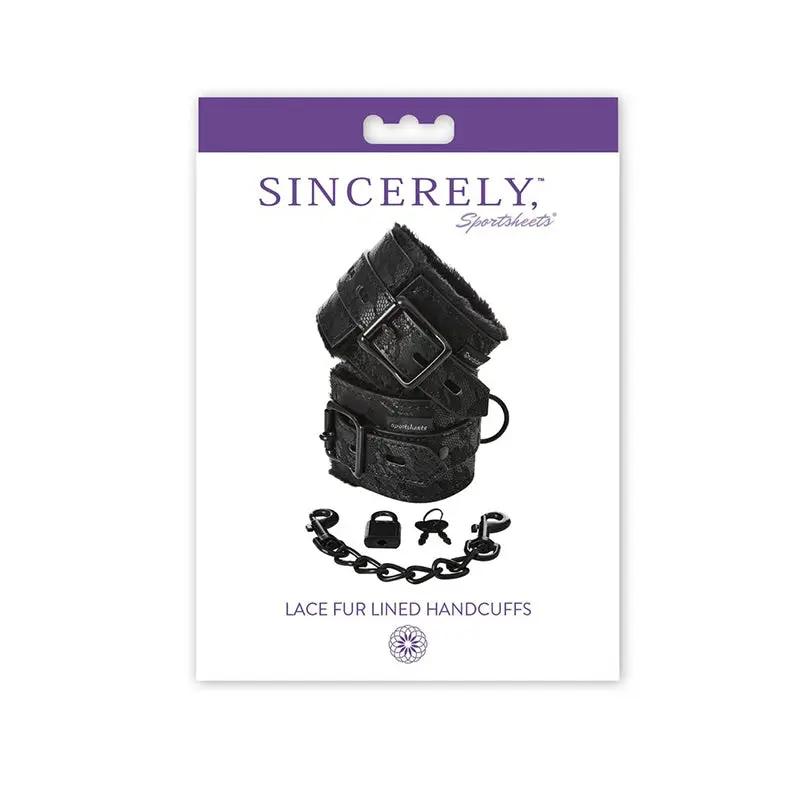 Sincerely, Sportsheets Lace Adjustable Fur-Lined Handcuffs Black by Sportsheets