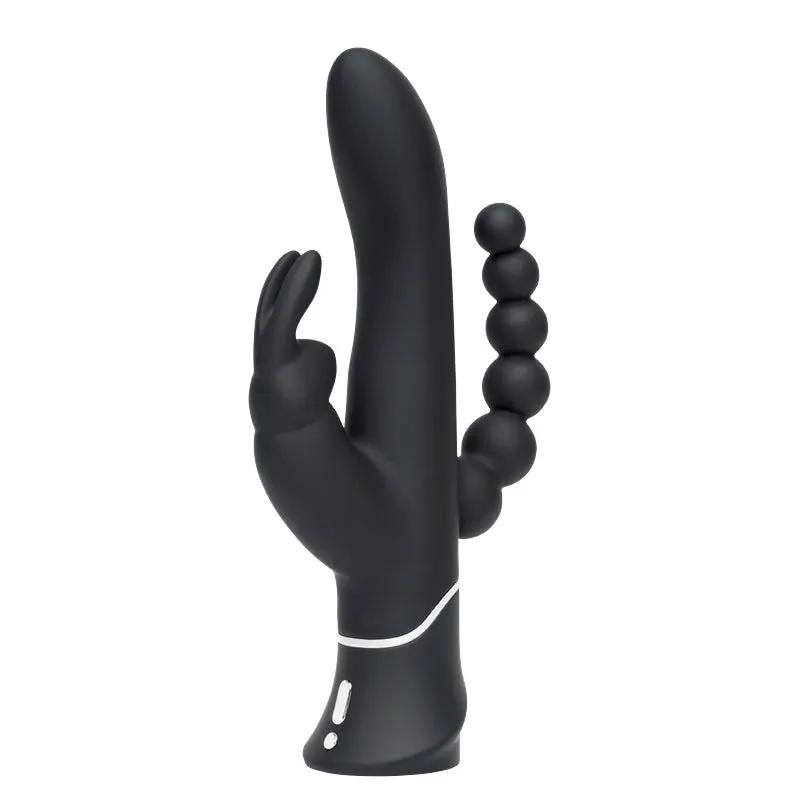 Happy Rabbit Triple Rechargeable Silicone Dual-Entry Rabbit Vibrator Black by Happy Rabbit