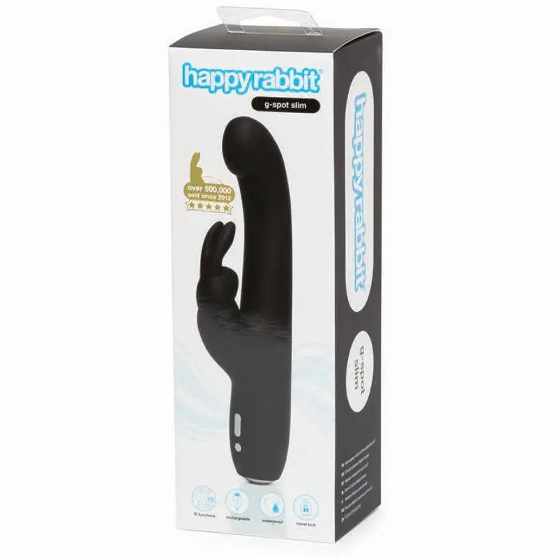 Happy Rabbit G-Spot Slim Rechargeable Silicone Slimline Rabbit Vibrator Black by Happy Rabbit