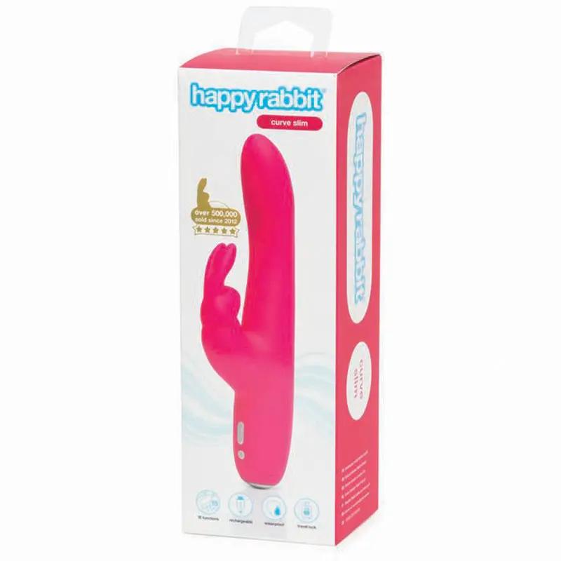 Happy Rabbit Curve Slim Rechargeable Silicone Slimline Rabbit Vibrator Pink by Happy Rabbit