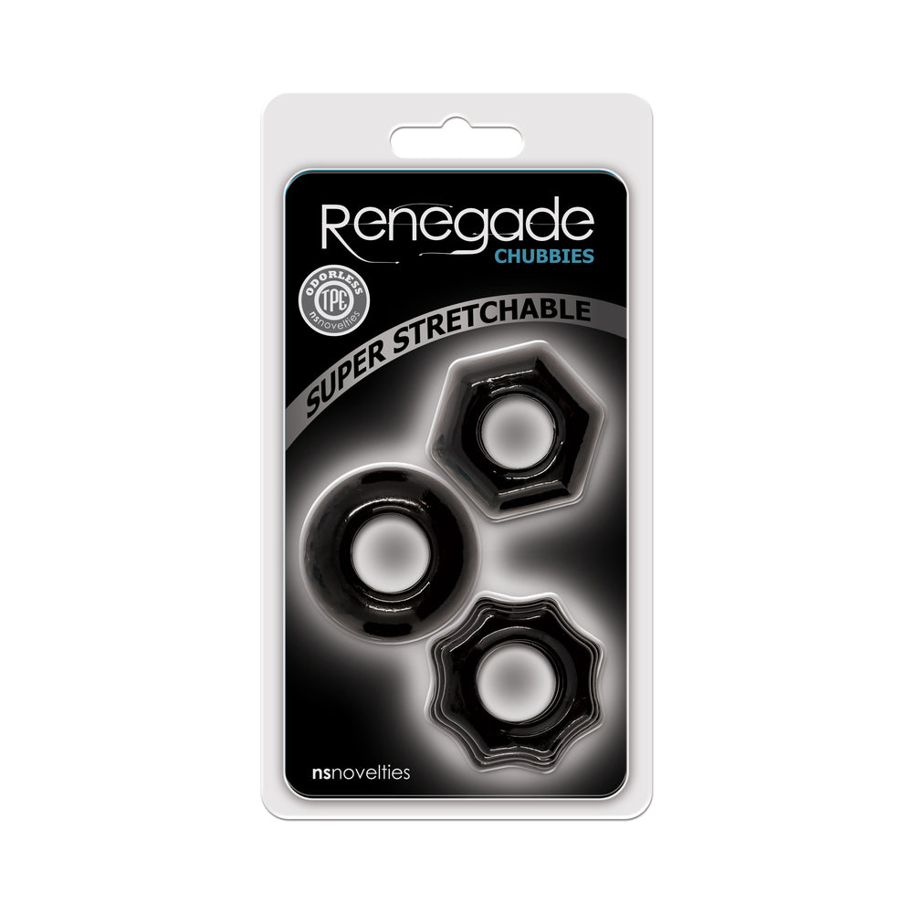 Renegade Chubbies Cock Rings 3-Pack Black by NS Novelties