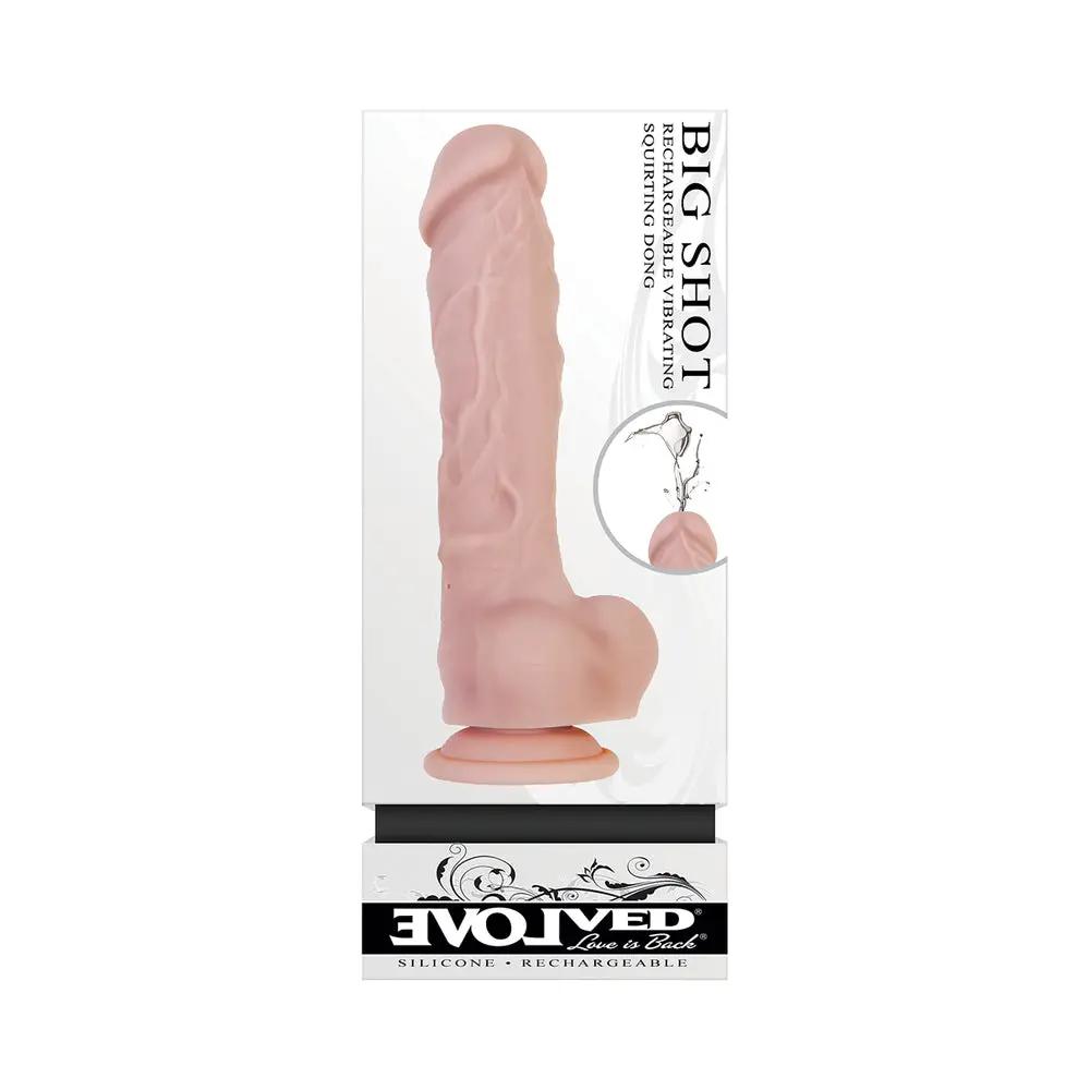 Evolved Big Shot Rechargeable Vibrating 8 in. Silicone Squirting Dildo Beige by Evolved
