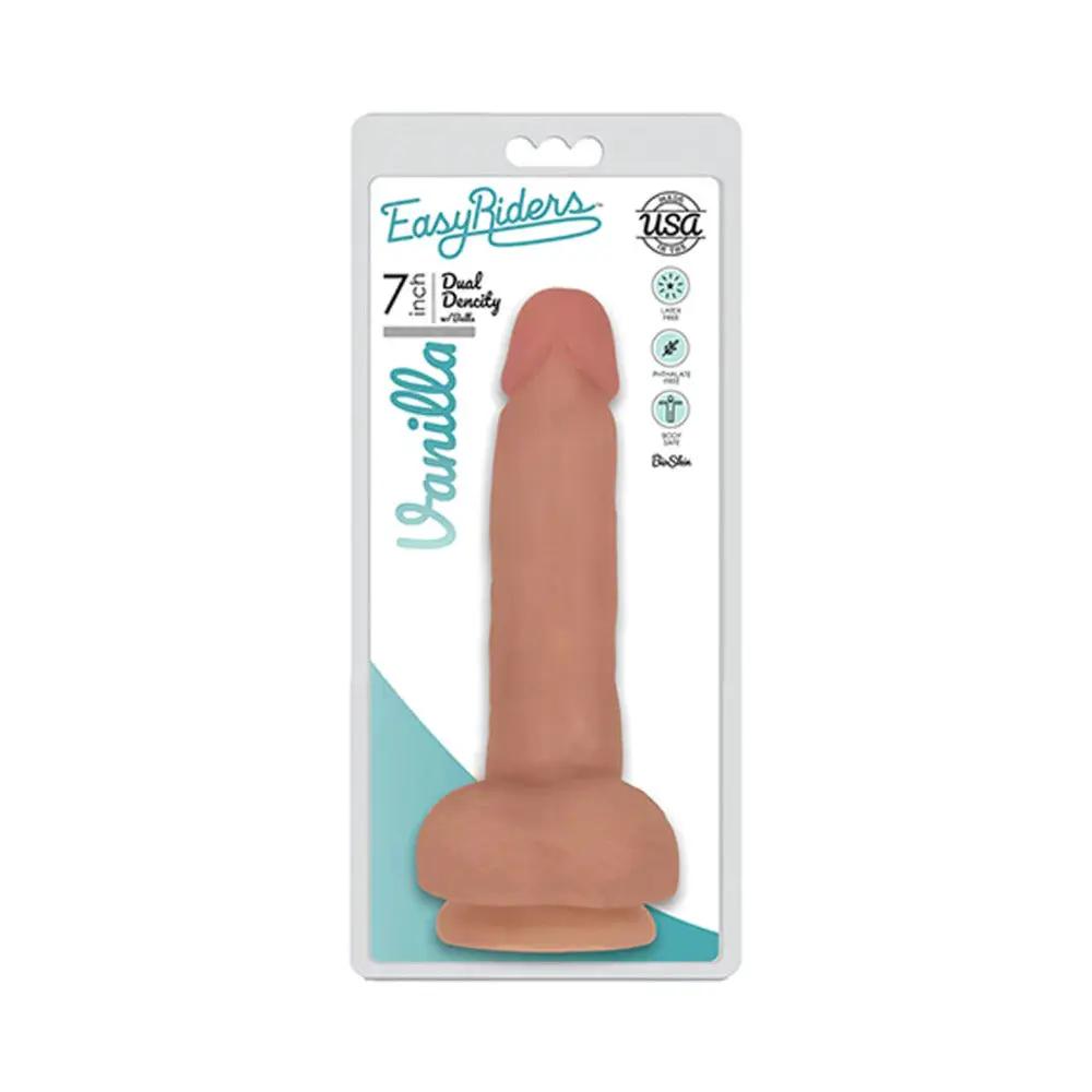 Curve Toys Easy Riders 7 in. Dual Density Dildo with Balls & Suction Cup Beige by Curve Novelties