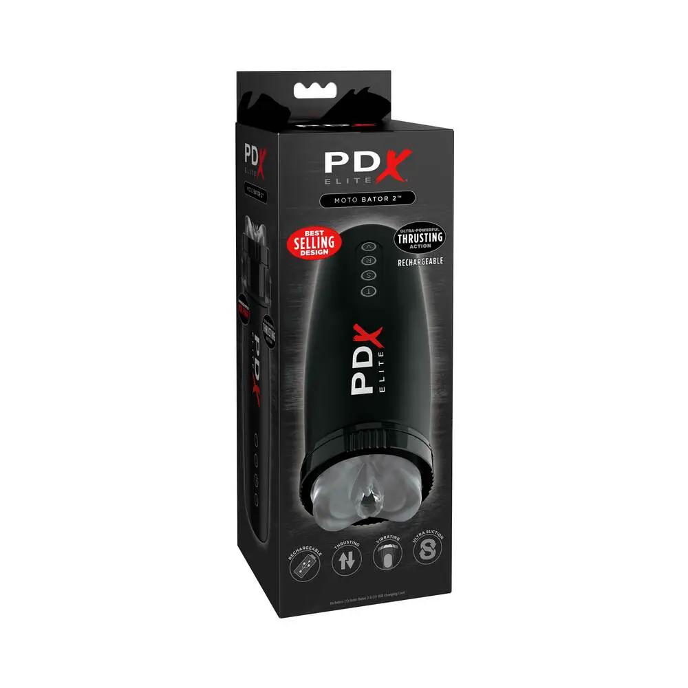 PDX Elite Motobator 2 Rechargeable Thrusting Vibrating Masturbator Clear/Black by PDX Brands