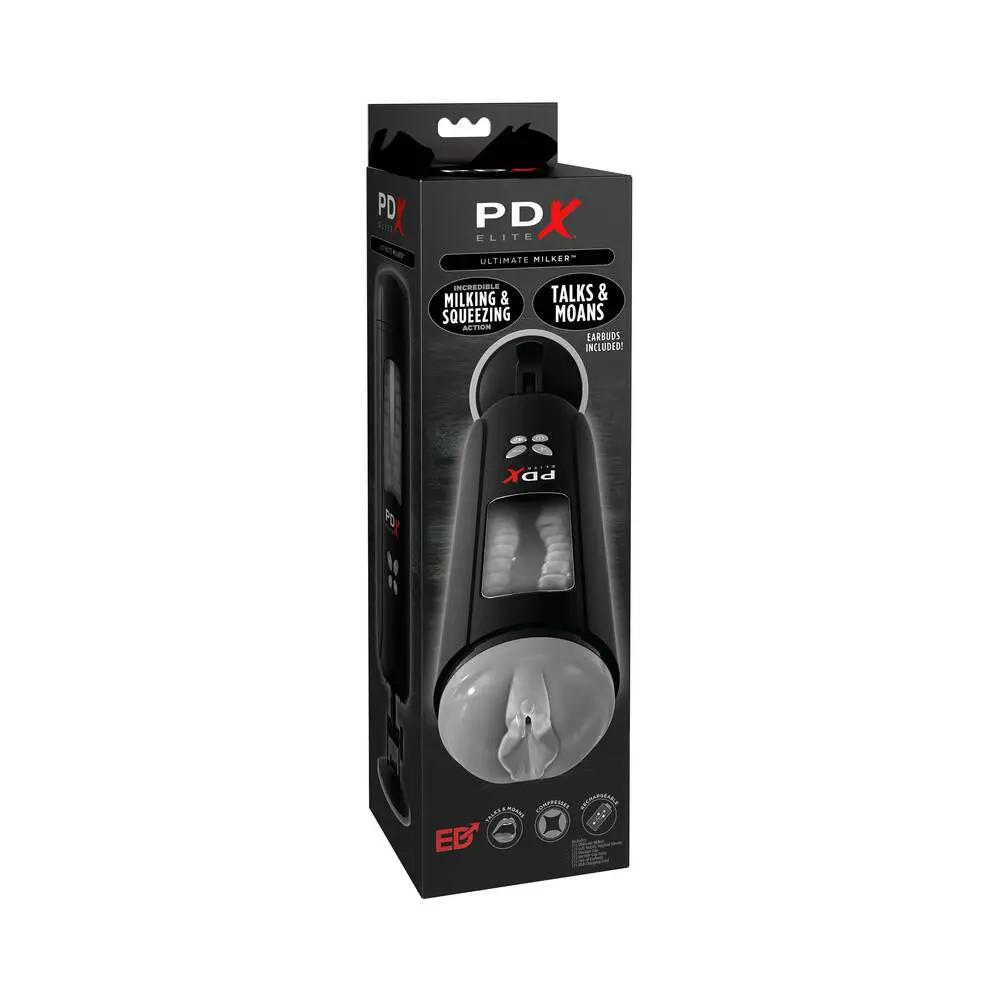PDX Elite Ultimate Milker Gyrating Suction Stroker With Audio and Suction Cup Clear/Black by PDX Brands