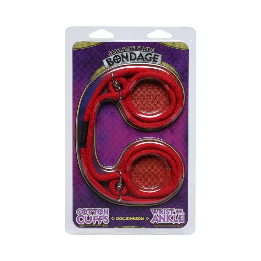 Japanese Style Bondage - 100% Cotton Wrist or Ankle Cotton Cuffs Red by Doc Johnson