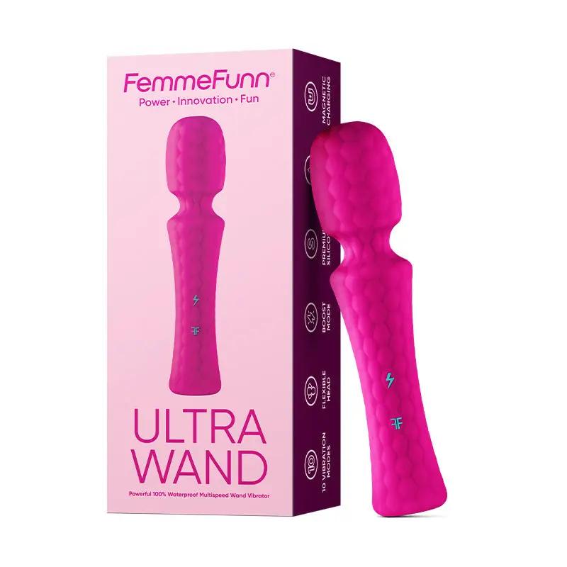 FemmeFunn Ultra Wand Rechargeable Flexible Textured Silicone Vibrator Pink by FemmeFunn
