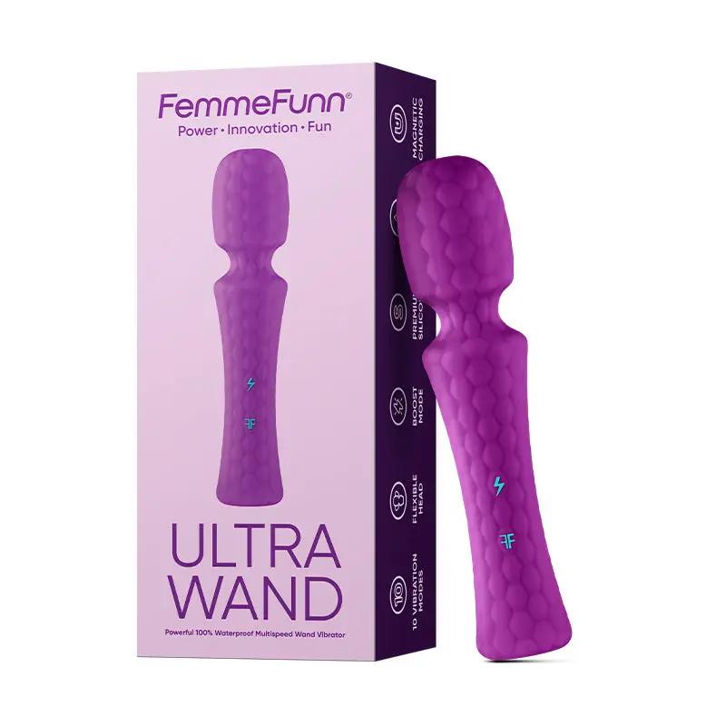 FemmeFunn Ultra Wand Rechargeable Flexible Textured Silicone Vibrator Purple by FemmeFunn