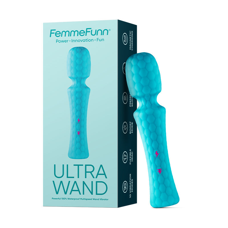 FemmeFunn Ultra Wand Rechargeable Flexible Textured Silicone Vibrator Turquoise by FemmeFunn