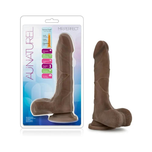 Au Naturel Mister Perfect 8.5 in. Posable Dual Density Dildo with Balls Brown by Blush