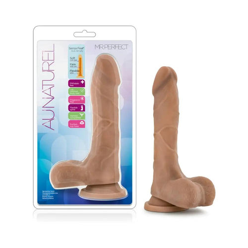 Au Naturel Mister Perfect 8.5 in. Posable Dual Density Dildo with Balls Tan by Blush