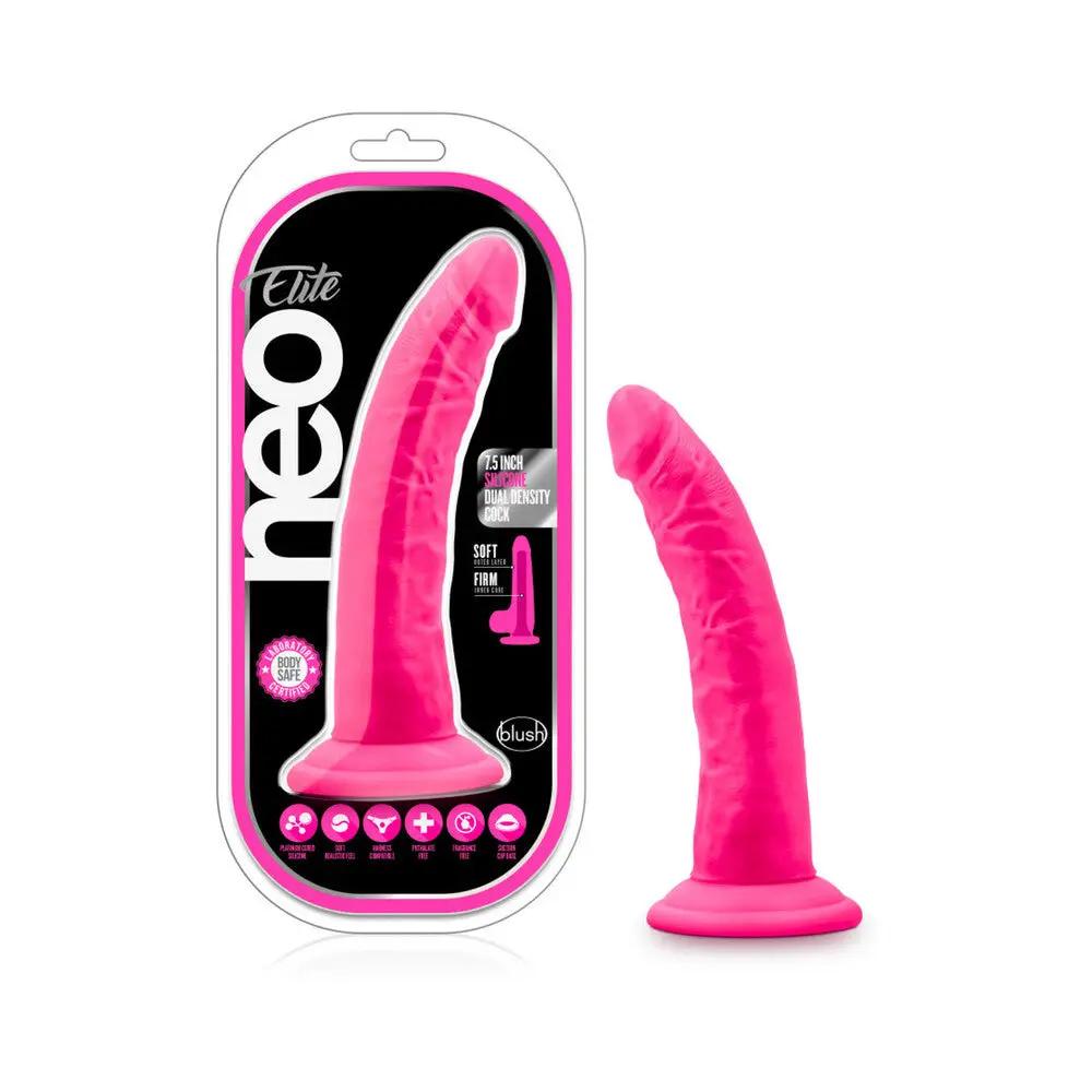 Neo Elite 7.5 in. Silicone Dual Density Dildo Neon Pink by Blush