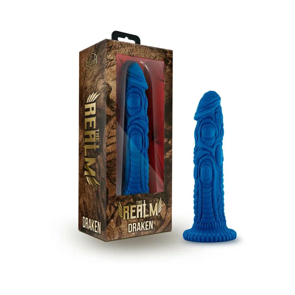 The Realm Draken 7.5 in. Silicone Lock On Fantasy Dildo Blue by Blush