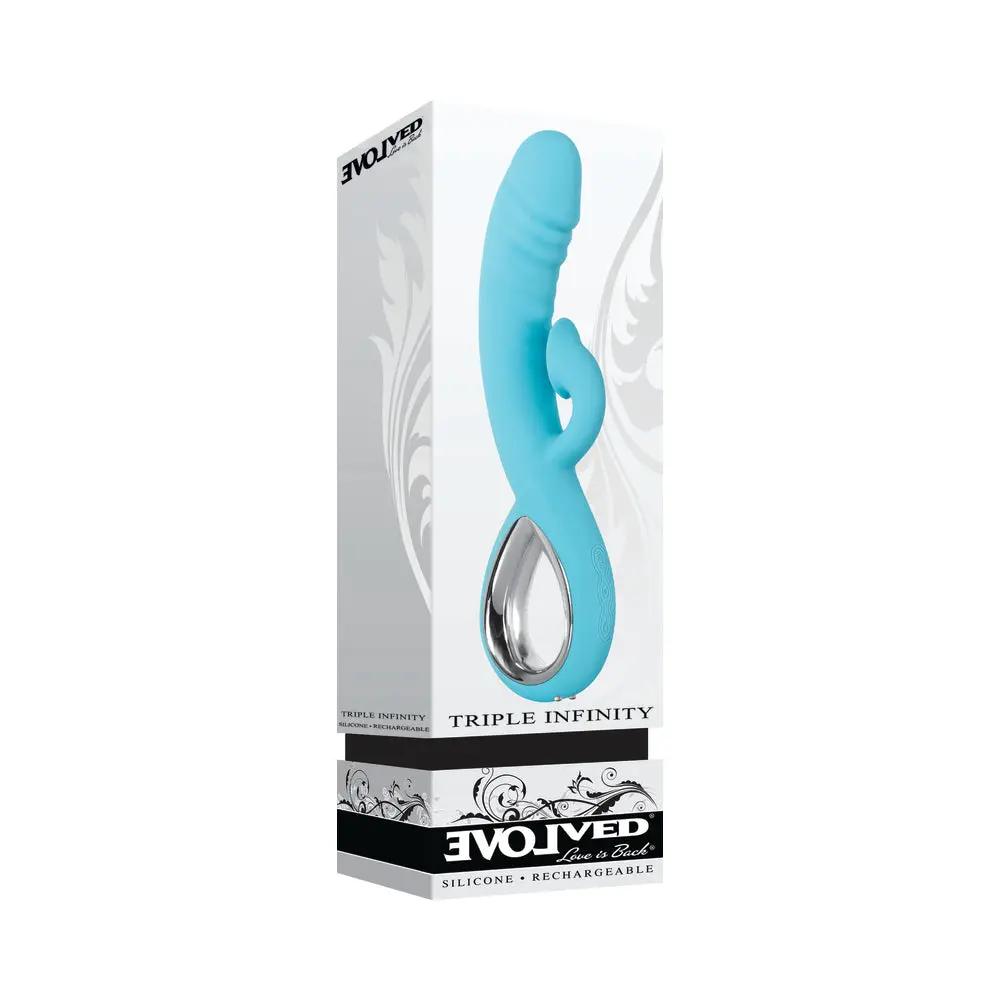 Evolved Triple Infinity Rechargeable Heating Suction Silicone Dual Stimulator Blue by Evolved