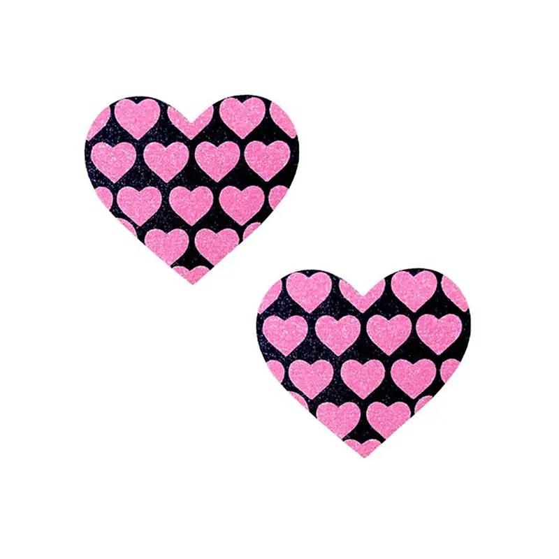 Neva Nude Pink Heart UV Valentines Black Glitter Heart Nipztix Pasties by Neva Nude