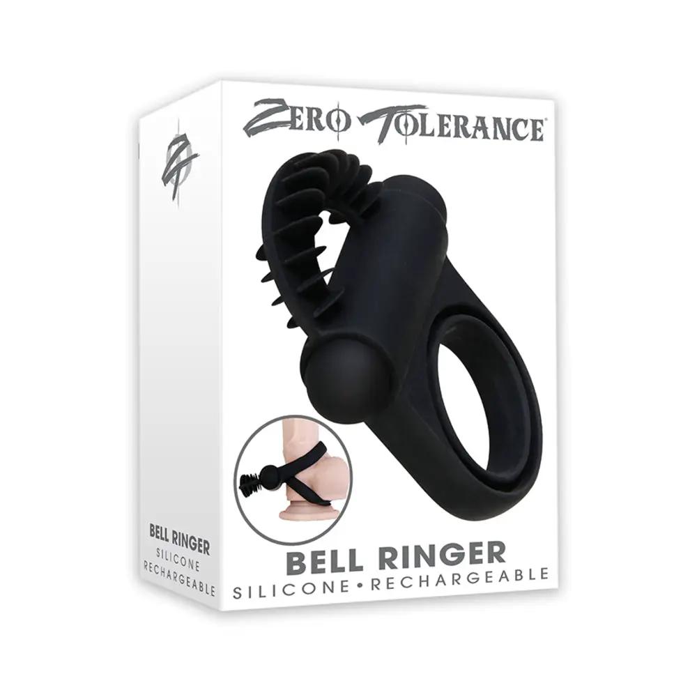Zero Tolerance Bell Ringer Rechargeable Vibrating Flicking Silicone Cockring Black by Zero Tolerance