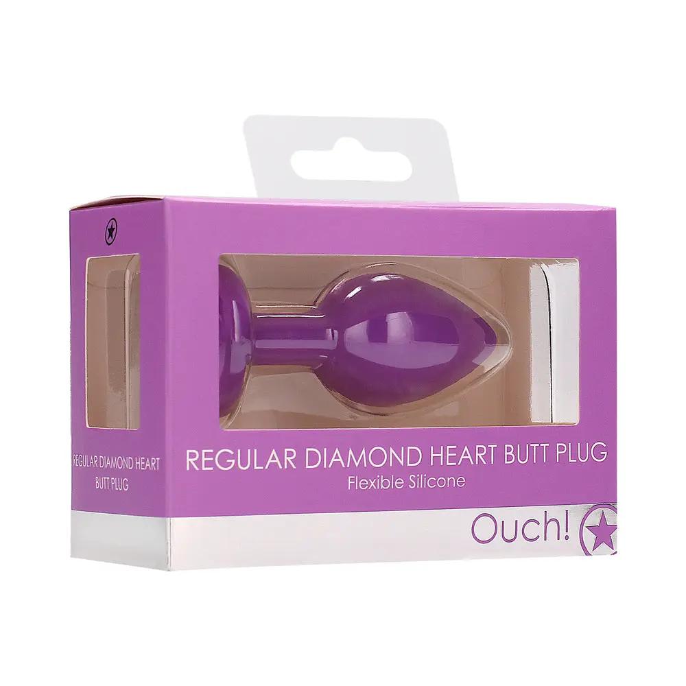 Ouch! Flexible Silicone Diamond Heart Butt Plug Purple Regular by Shots