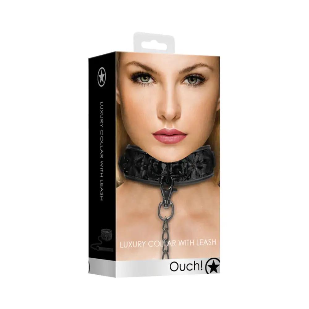 Ouch! Luxury Adjustable Collar With Leash Black by Shots