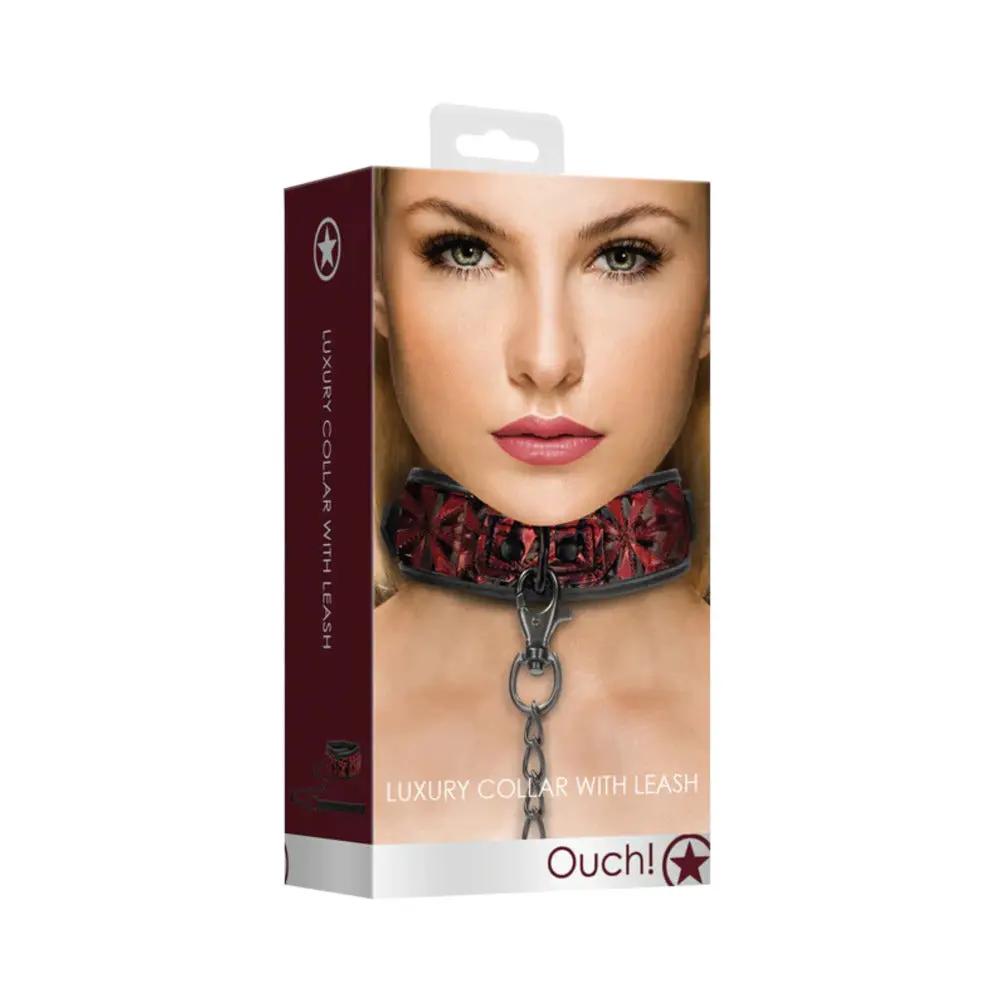 Ouch! Luxury Adjustable Collar With Leash Burgundy by Shots