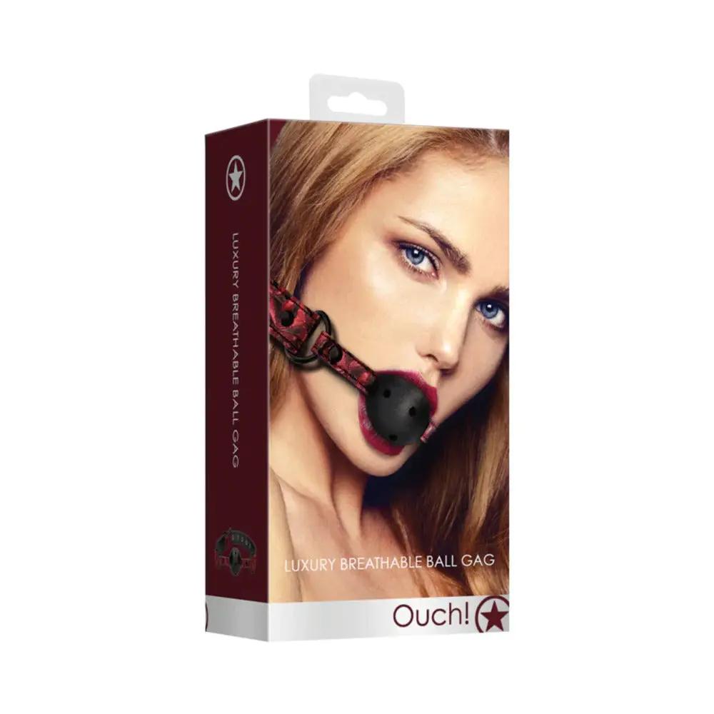 Ouch! Luxury Adjustable Breathable Ball Gag Burgundy by Shots