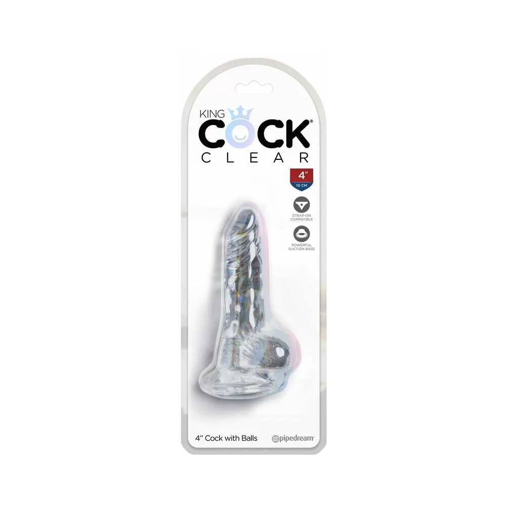 King Cock Clear 4 in. Cock With Balls Realistic Suction Cup Dildo by Pipedream