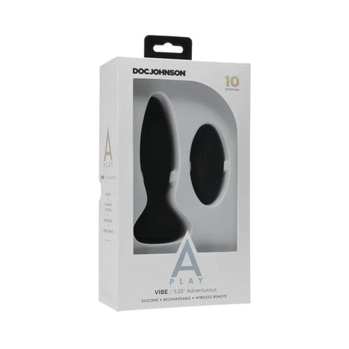 A-Play Vibe Adventurous Rechargeable Silicone Anal Plug with Remote Black by Doc Johnson