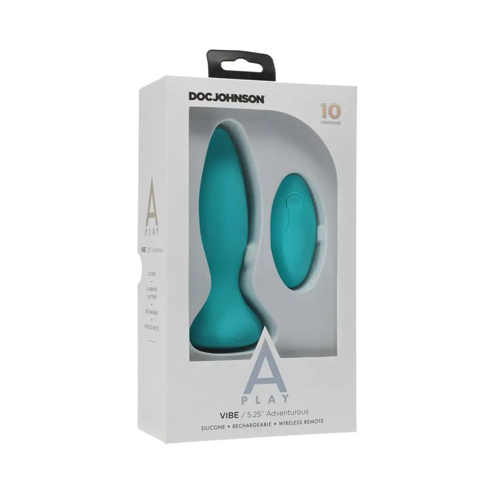 A-Play Vibe Adventurous Rechargeable Silicone Anal Plug with Remote Teal by Doc Johnson