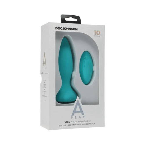 A-Play Vibe Adventurous Rechargeable Silicone Anal Plug with Remote Teal by Doc Johnson