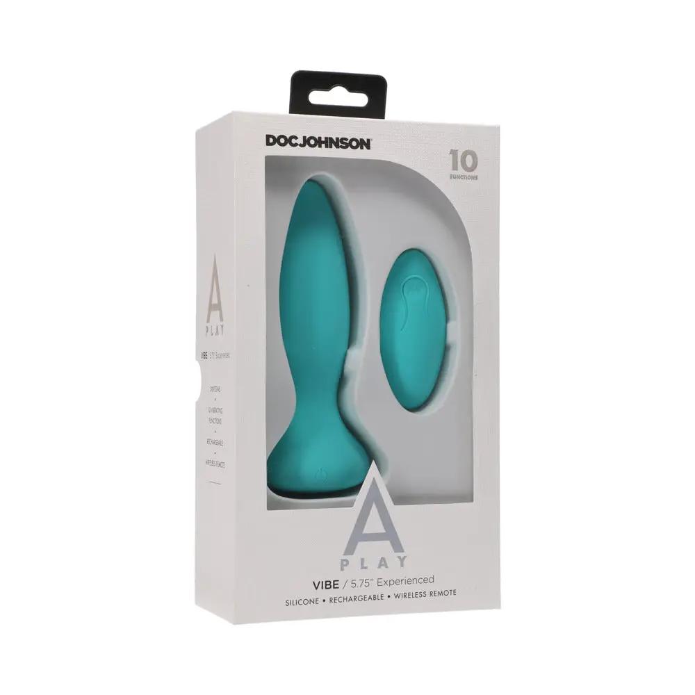 A-Play Vibe Experienced Rechargeable Silicone Anal Plug with Remote Teal by Doc Johnson