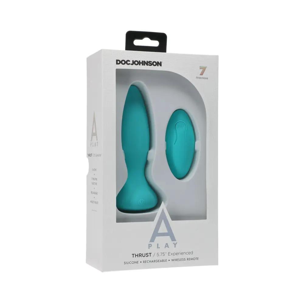 A-Play Thrust Experienced Rechargeable Silicone Anal Plug with Remote Teal by Doc Johnson