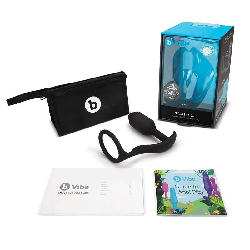 b-Vibe Snug & Tug Weighted Silicone Anal Plug with Cockring Black by b-Vibe
