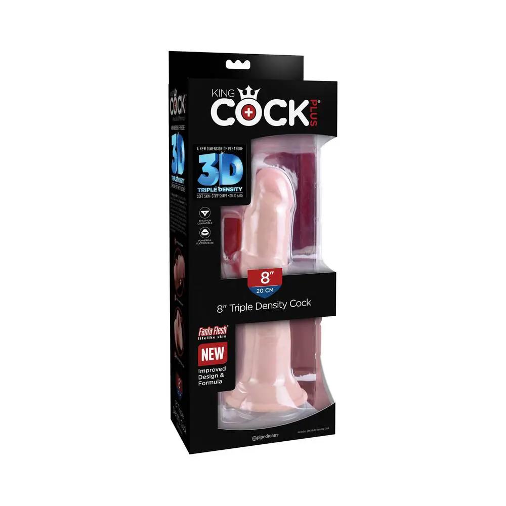 King Cock Plus 8 in. Triple Density Cock Realistic Dildo With Suction Cup Beige by Pipedream