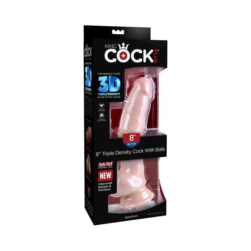 King Cock Plus 8 in. Triple Density Cock With Balls Realistic Suction Cup Dildo Beige by Pipedream