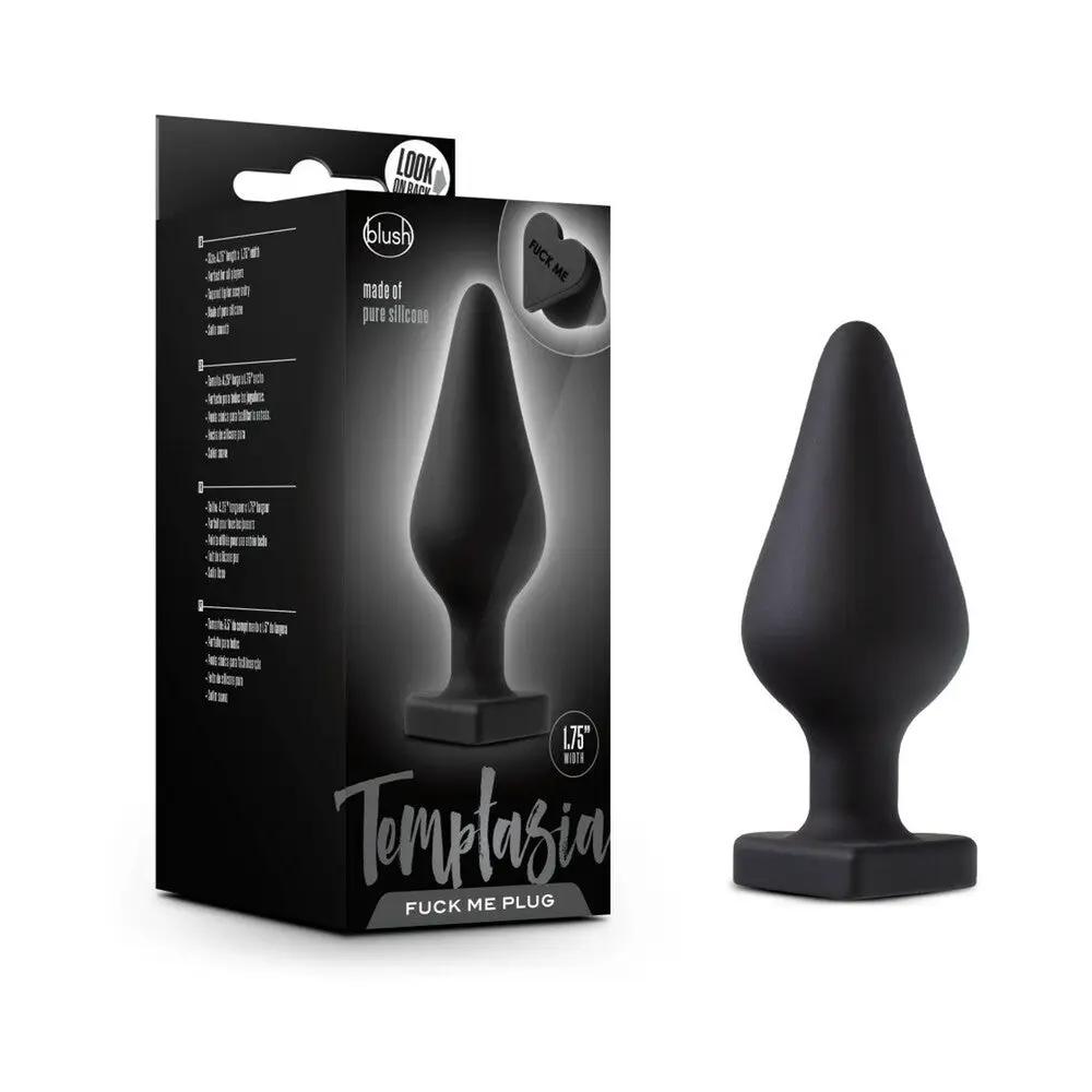 Temptasia 'Fuck Me' Silicone Anal Plug with Heart-Shaped Base Black by Blush