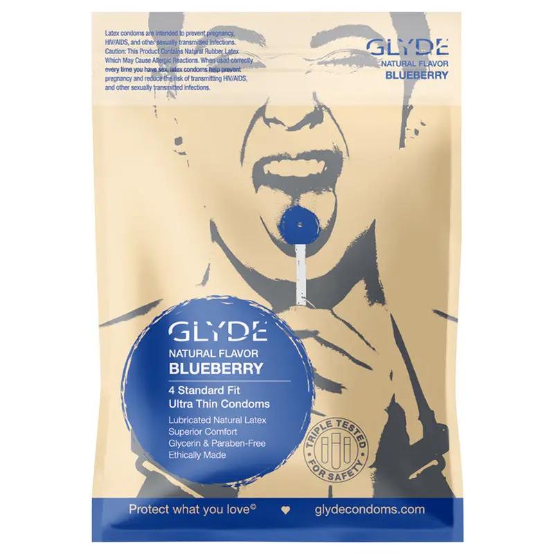 Glyde Ultra Natural Flavor Condom Blueberry 4pk by Glyde Condoms