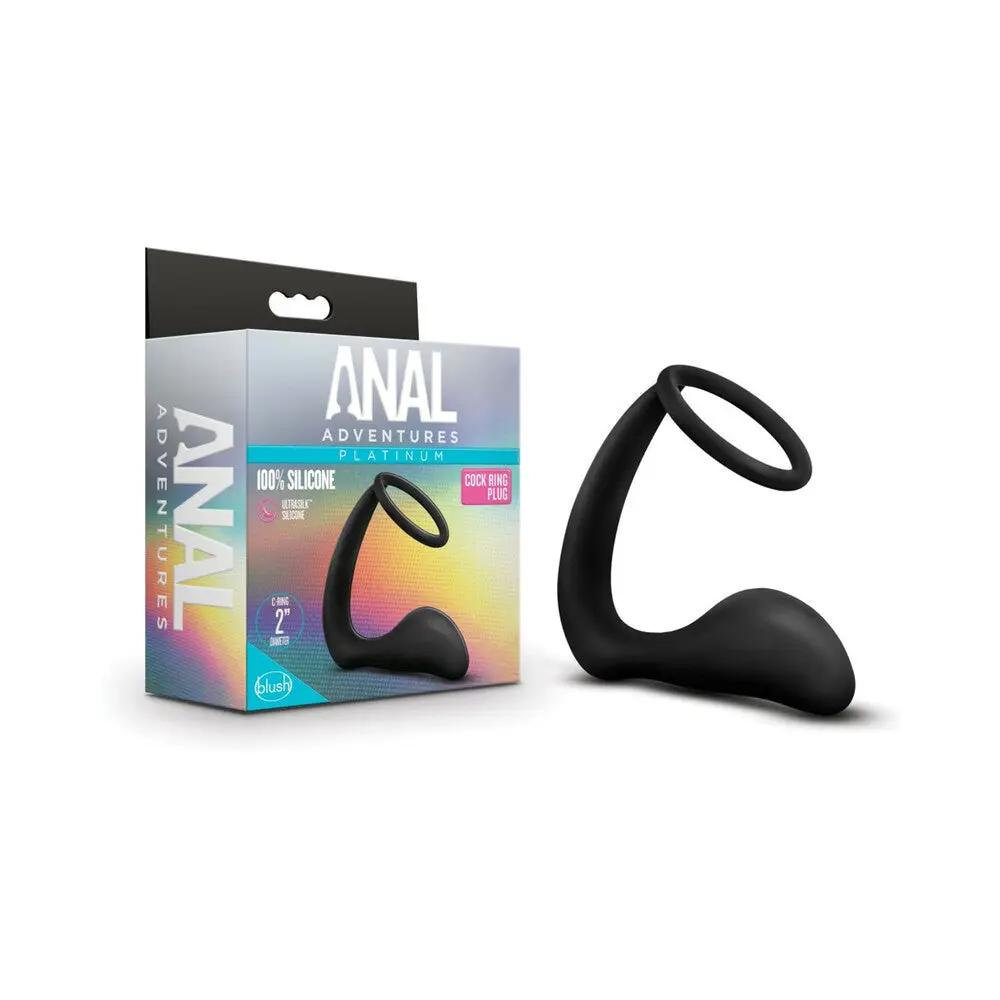 Anal Adventures Platinum Silicone Cock Ring Plug Black by Blush