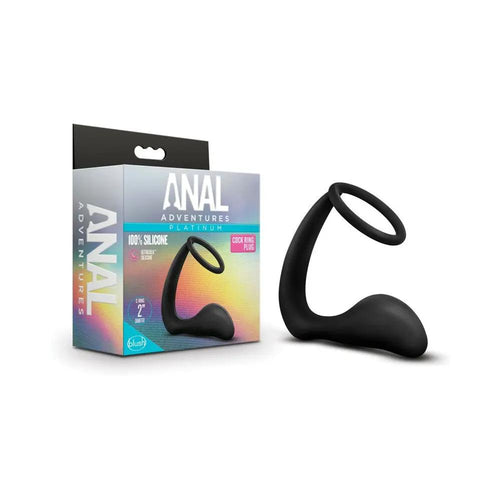 Anal Adventures Platinum Silicone Cock Ring Plug Black by Blush