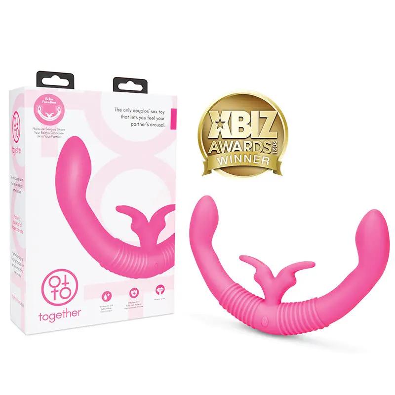 Together Couples Toy with Echo Function Rechargeable Silicone Dual Ended Rabbit Vibrator Pink by Together Toy